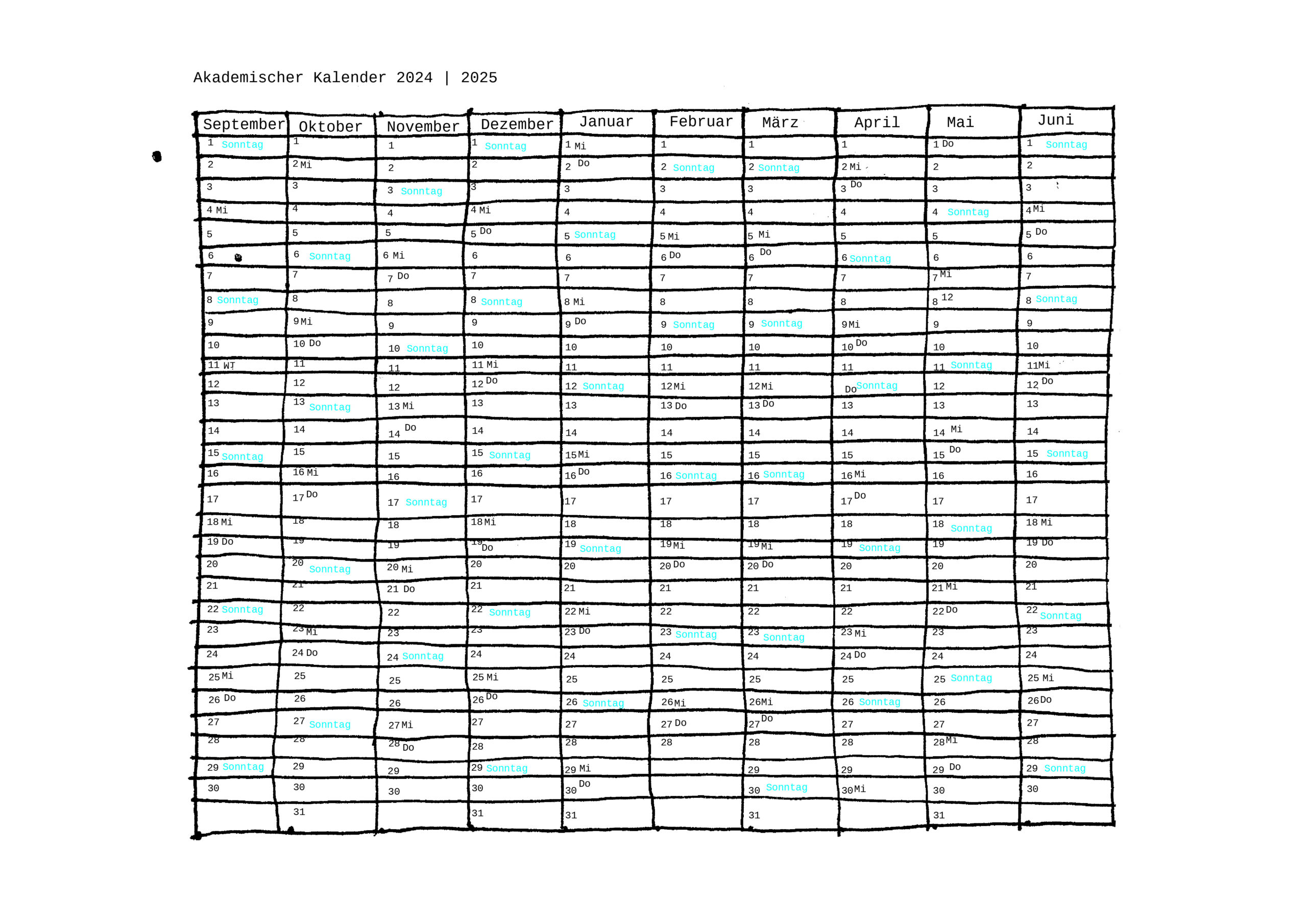 akademischer Kalender Wo